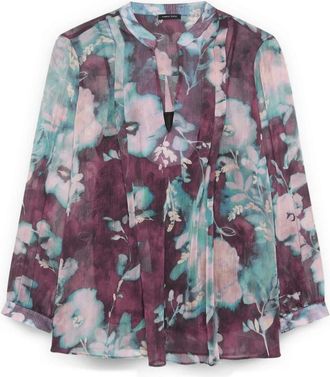 Fiorella Rubino Bloesemprint blouse in cr&ecirc;pe - Dames - Blouses - Rood - XL - Polyester - Overhemden