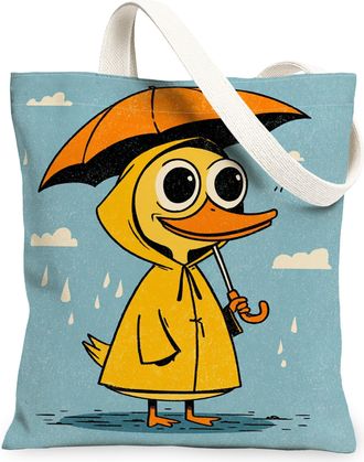 Generic Cute Duck Canvas Tote Bags, Fun Animal Print Reusable Grocery Bags, Spring Lightweight Washable Shoulder Strap Canvas for O, Yellow, 13x15 Inch