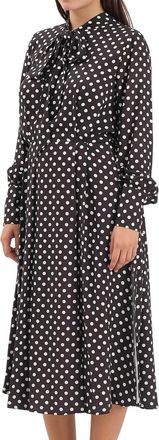 Mar De Margaritas Pleated Midi Dress With Gathered Sleeves And Polka Dot Pattern