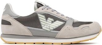 Emporio Armani Mesh Sneakers met su&egrave;de details en adelaarspatch - Heren - Sneakers - Beige - 43 EU - Su&egrave;de - Schoenen