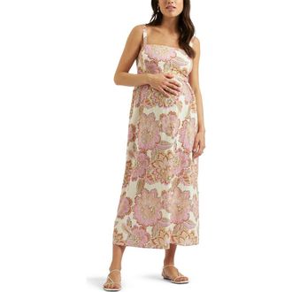 Ripe Hope Tie Back Linen Dress Natural in Pink at Nordstrom, Size X-Small