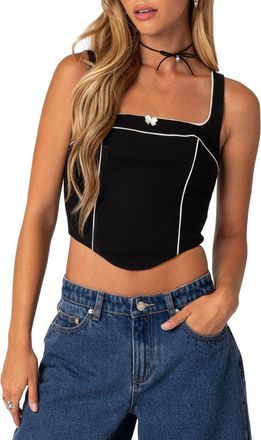 Edikted Sailor Piped Corset Tank in Black at Nordstrom, Size X-Small
