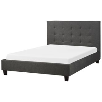 Beliani Cama Con Somier De Poli&eacute;ster Gris Oscuro Negro 140 X 200 Cm Abotonado La Rochelle