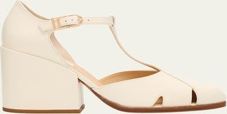 Gabriela Hearst Hawes Leather T-Strap Block-Heel Pumps