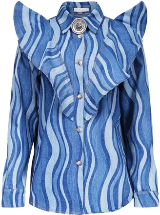 Area sunray-patterned denim shirt - women - Cotton - 12 - Blue