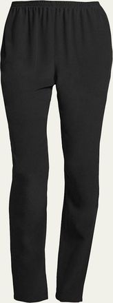 Eskandar Slim-Leg Silk Trousers, Black