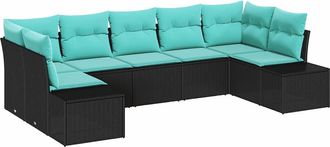 vidaXL Conjunto De Sof&aacute; De Jard&iacute;n 7 Uds. Negro Rat&aacute;n Sint&eacute;tico Vidaxl