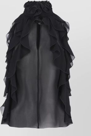 Alexander McQueen sleeveless high neck sheer ruffled top