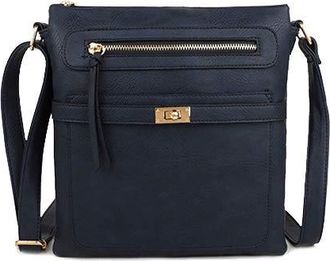 The Accessory Co. Womens Cross Body Bag Messenger Multi Compartment Large Over Shoulder Satchel Handbag Long Strap (7: Navy)