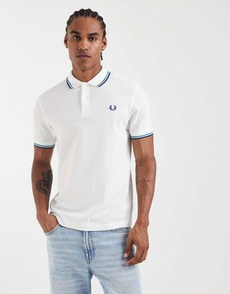 Fred Perry Polo bianca con doppia riga a contrasto-Bianco