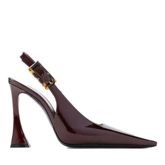 Saint Laurent Hohe Schuhe - Stone Sevilla Brown Patent Leather Pumps - Gr. 38,5 (EU) - in Rot - f&uuml;r Damen
