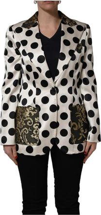 Dolce & Gabbana Brocade Polka-Dot Blazer Jacket - Dames - Blazers - Wit - XL - Katoen - Jassen