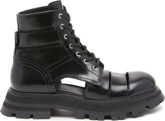 Alexander McQueen Black 45MM Cutout Leather Boots
