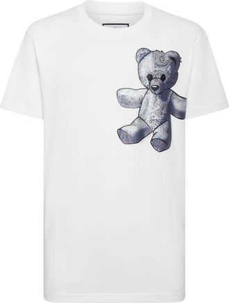 Philipp Plein T-shirt Ronde Hals SS Paisley Teddybeer - Heren - T-shirts - Wit - 3XL - Katoen - Tops