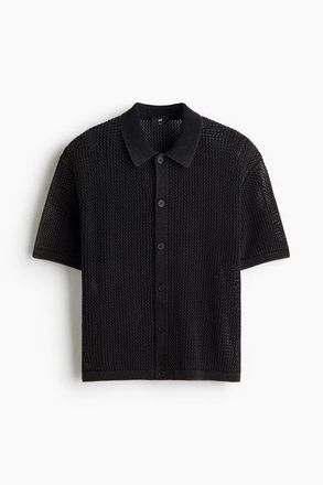 H&M Relaxed Fit Hole-knit Shirt in Black at Nordstrom, Size Xx-Large