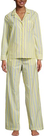 Lands End Cotton Poplin 2 Piece Pajama Set - Long Sleeve Top and Pants in Yellow Bliss Multi Stripe at Nordstrom, Size X-Large