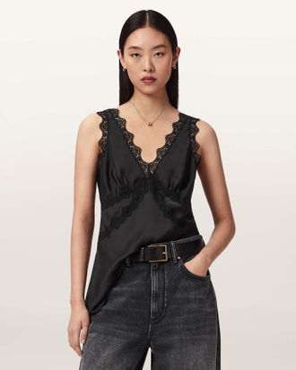 AllSaints Polyester Ilka Lace Trim Cami Top, Size: UK 14/US 10