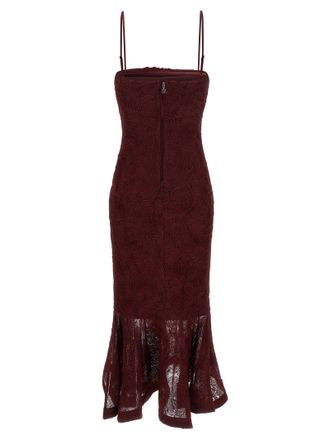 Rotate Floral Mesh Flounce Dress - Burgundy