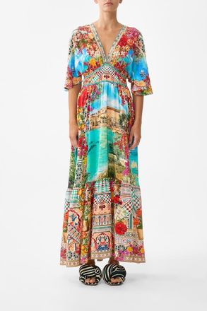 Camilla Waisted Dress With Hem Ruffle in Meet Me In Mallorca at Nordstrom, Size Medium Au