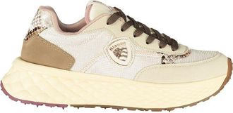 Blauer Beige Leren Dames Sneakers