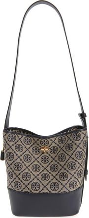 Tory Burch Medium Lock T Monogram Bucket Bag in Tory Navy at Nordstrom