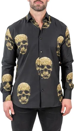 Maceoo Fibonacci Goldenskull Black Contemporary Fit Button-Up Shirt at Nordstrom, Size 3