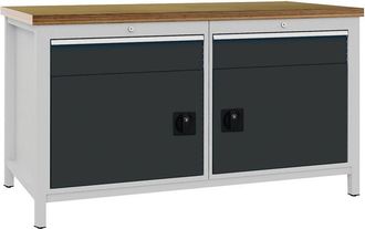 OEM Banco De Trabajo Gris Claro L1500xh859xf750mm Haya Multiplex 40mm 2 Cajones.2 Puertas
