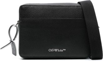 Off-white logo-lettering leather shoulder bag - men - Leather/Acrylic/Cotton - OS - Black