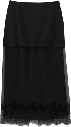 Carven Sheer Lingerie Rok - Dames - Midirokken - Zwart - S - Katoen - Rokken