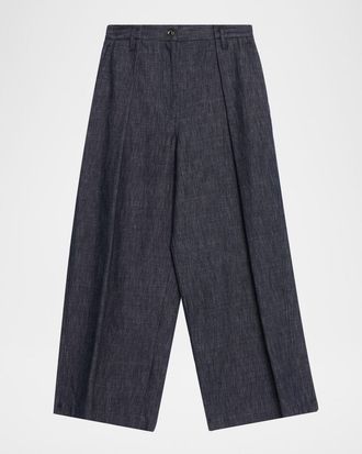 Brunello Cucinelli Pleated Straight-Leg Ankle Jeans