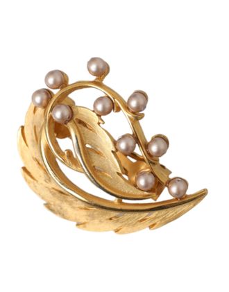 Dolce & Gabbana Womens Gold Brass Leaf Embellished Jewelry Brooch Hair Pin Accessory