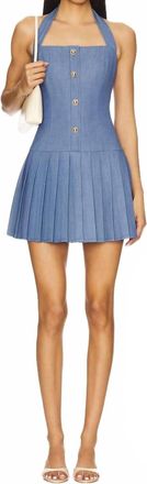 Line & Dot Raquel Pleated Drop-Waist Mini Dress In Blue