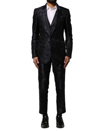 Dolce & Gabbana Black Jacquard 3 Piece Single Breasted Mens Suit