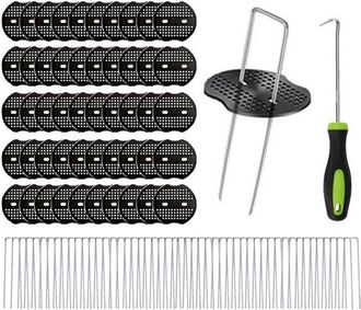OEM 100 Estacas Para Jard&iacute;n, Anillos De Pl&aacute;stico, 50 Anillos Y 1 Gancho Para Estacas, Adecuadas Para Asegurar C&eacute;sped, Jardines, Color Negro