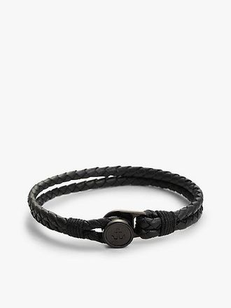 Tommy Hilfiger Ionic-Plated Nautical Charm Black Leather Bracelet