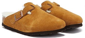 Birkenstock Womens Boston Shearling Mink Slippers - Brown Suede - Size UK 4.5