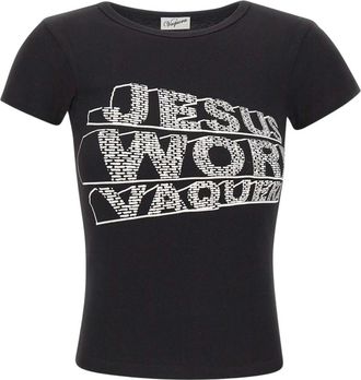 Vaquera Jesus Wore Baby Tee - Dames - Tops - Zwart - Maat: M Katoen