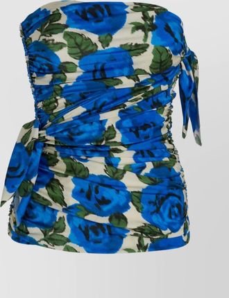 Alberta Ferretti floral print ruched detailing side tie strapless