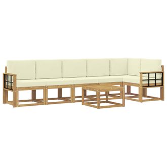 vidaXL Conjunto De Sof&aacute;s De Exterior 7 Pcs Blanco Y Crema Poli&eacute;ster Vidaxl