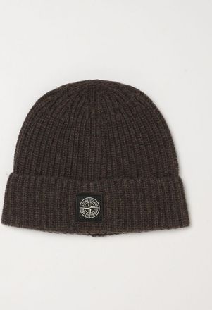 Stone Island Berretto beanie in lana a coste con patch logo Compass