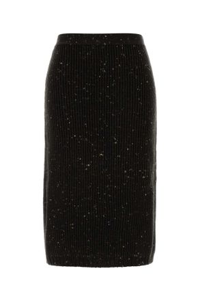 Bottega Veneta Melange Dark Brown Wool Blend Skirt