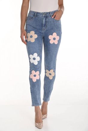 Frank Lyman Design Freesia Floral Embroidered Denim Jean In Light Blue, Pinks And White