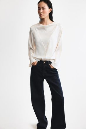 H&M Cowl-neck Satin Blouse in Ivory at Nordstrom, Size X-Large
