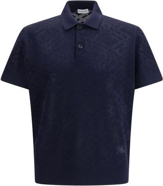 Burberry Check Wool Polo Shirt - Heren - Polos - Blauw - M - Wol - Tops