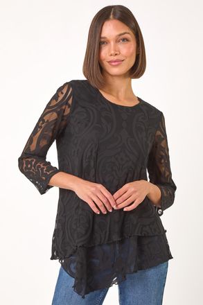 Roman Burnout Print Asymmetric Stretch Top