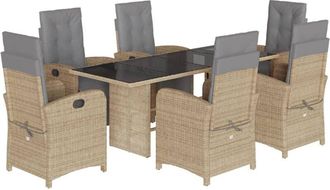 vidaXL 7 Piece Garden Dining Set with Cushions Beige Poly Rattan Vidaxl