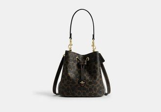 Coach Womens Rowan Bucket Bag in Loved Signature Canvas With Charms | PVC