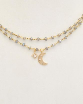 Rachel Reinhardt Jewelry 14K Plated Labradorite Cz Celestial Necklace