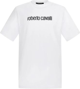 Roberto Cavalli Logo T-shirt Wit Made in Italy - Heren - T-shirts - Wit - 2XL - Katoen - Tops