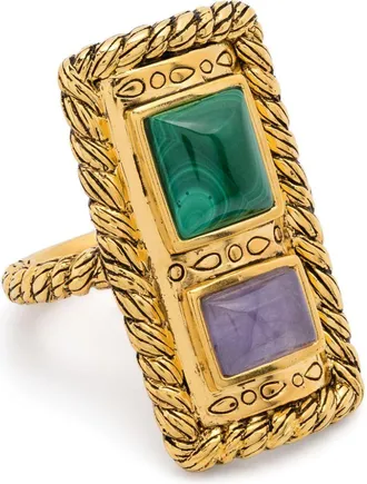 Aur&eacute;lie Bidermann Malli gold-plated ring - women - Jade/Gold Plated Brass/Malachite - 50